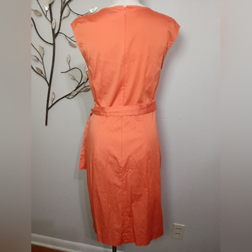 ✨ Lovely! ANN TAYLOR Orange Sleeveless Cotton Miracle Dress Wrap Waist Sz 6 - Picture 6 of 10
